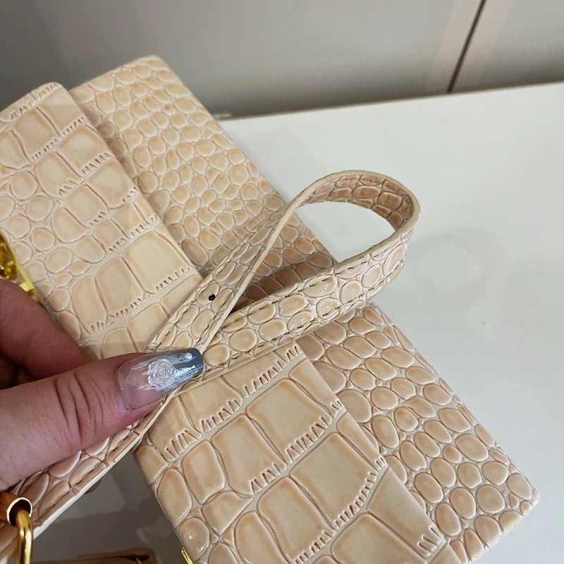 Faux Crocodile Box Handbag