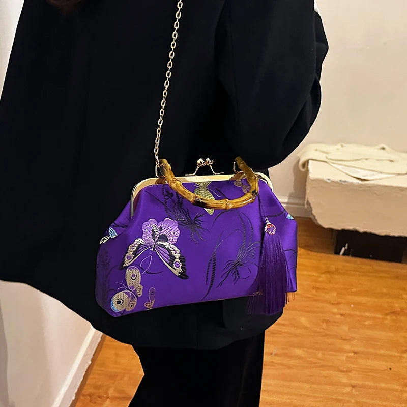 Embroidery Butterfly Bamboo Handbag