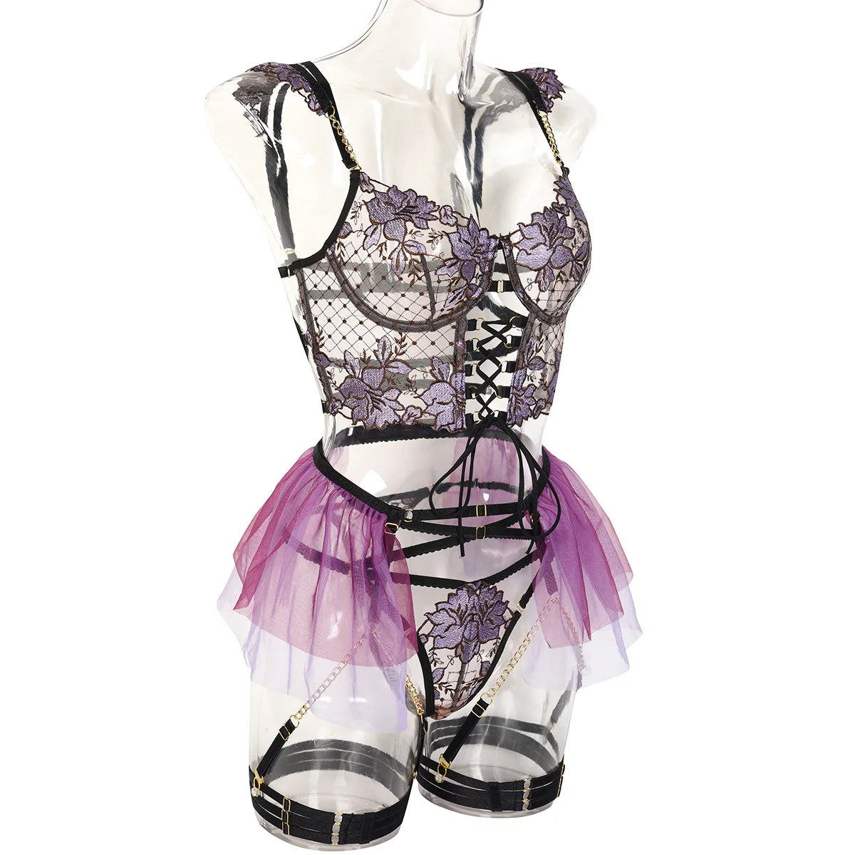 Floral Lace Tutu Lingerie Set
