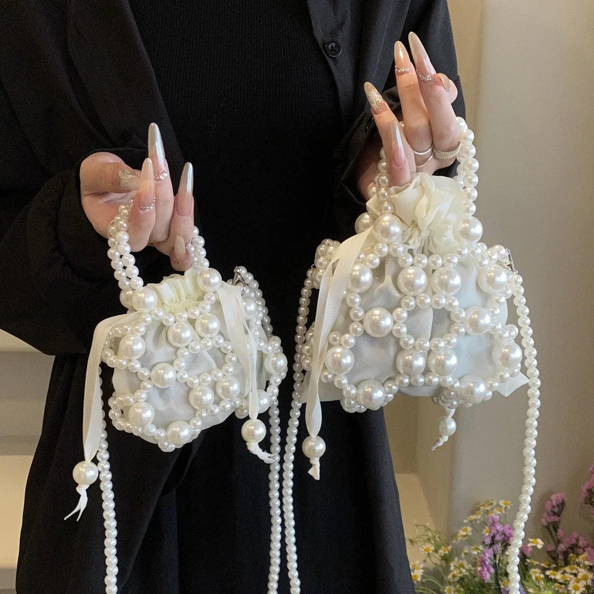 Pearl Shibari Beaded Handbag