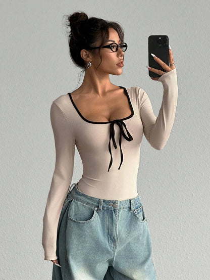 U-Neck Bow Long Sleeve Bodysuit