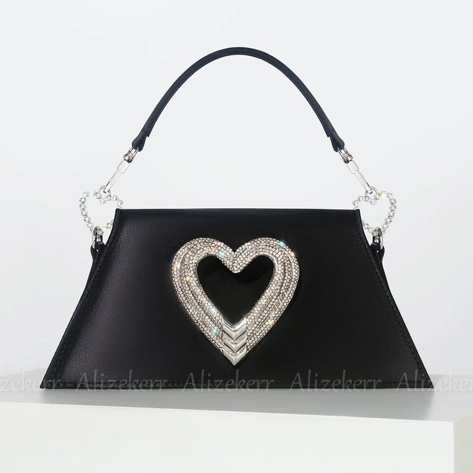 Rhinestone Heart Satin Handbag