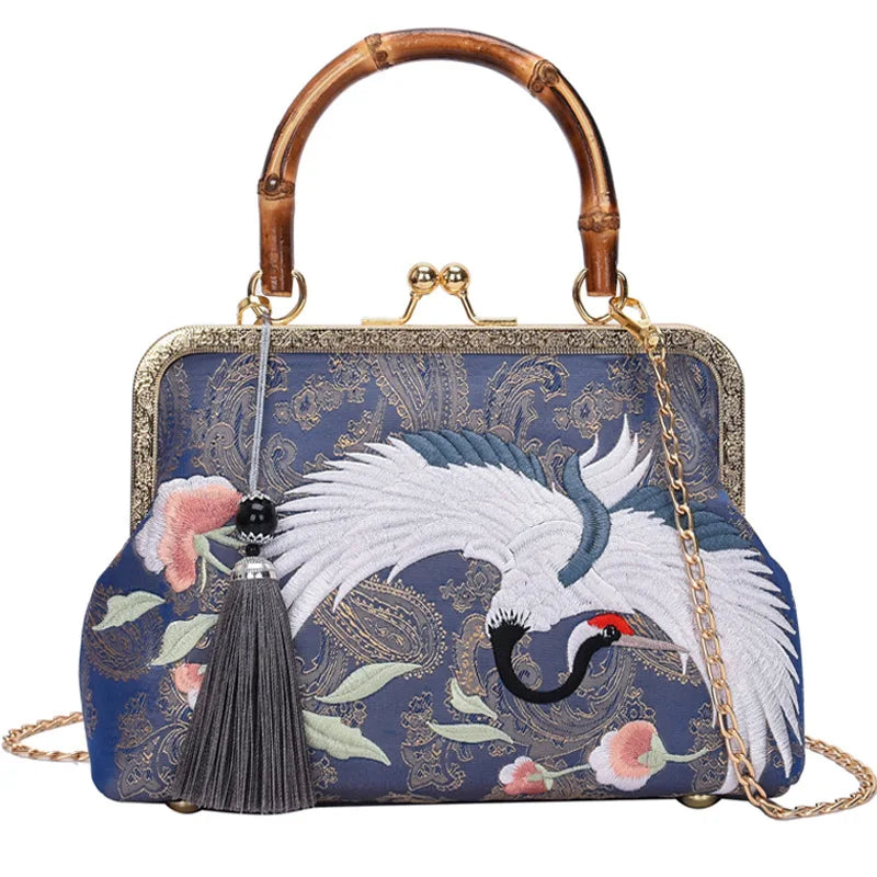 Embroidery Jacquard Bamboo Handbag