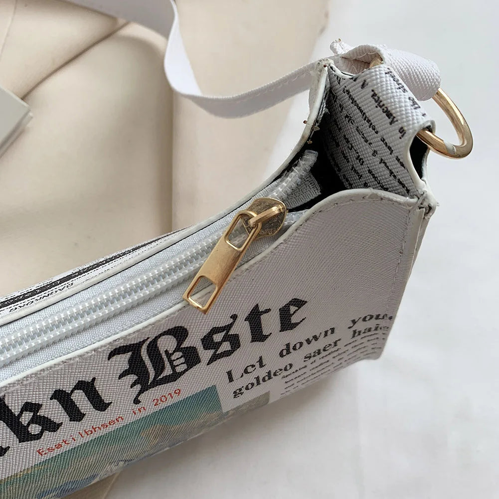 Newspaper Print Shoulder Bag