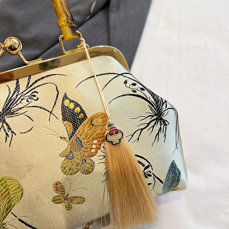 Embroidery Butterfly Bamboo Handbag