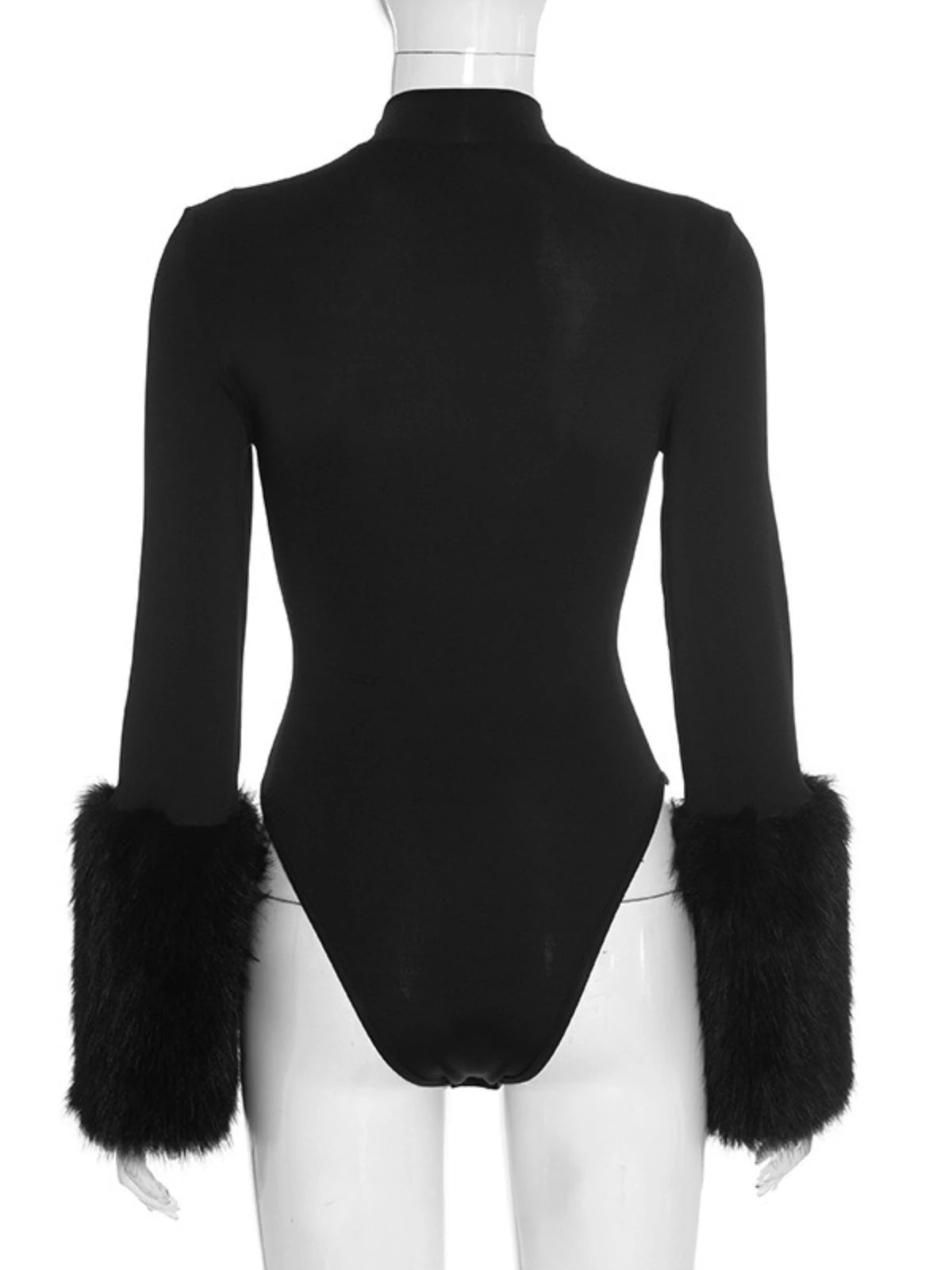 Faux Fur Long Sleeve Bodysuit