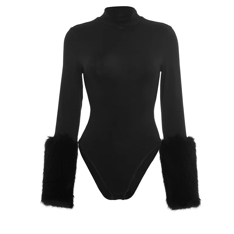 Faux Fur Long Sleeve Bodysuit