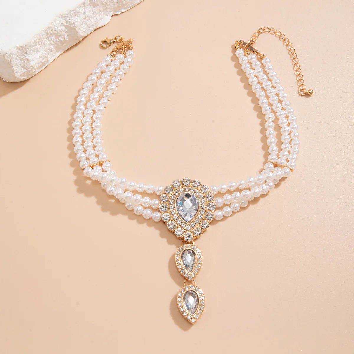 Rhinestone Pearl Necklace Bracelet Sets