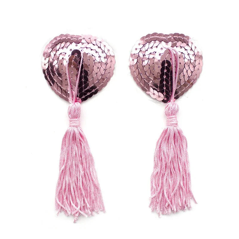 Sequin Tassels Heart Shape Nipple Stickers Pasties