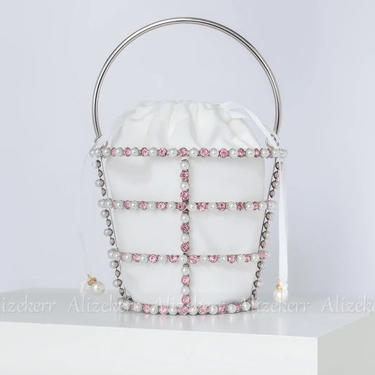 Rhinestone Metal Cage Bucket Bag