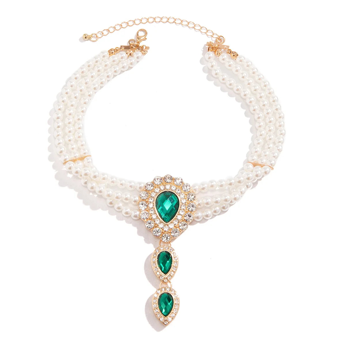 Rhinestone Pearl Necklace Bracelet Sets