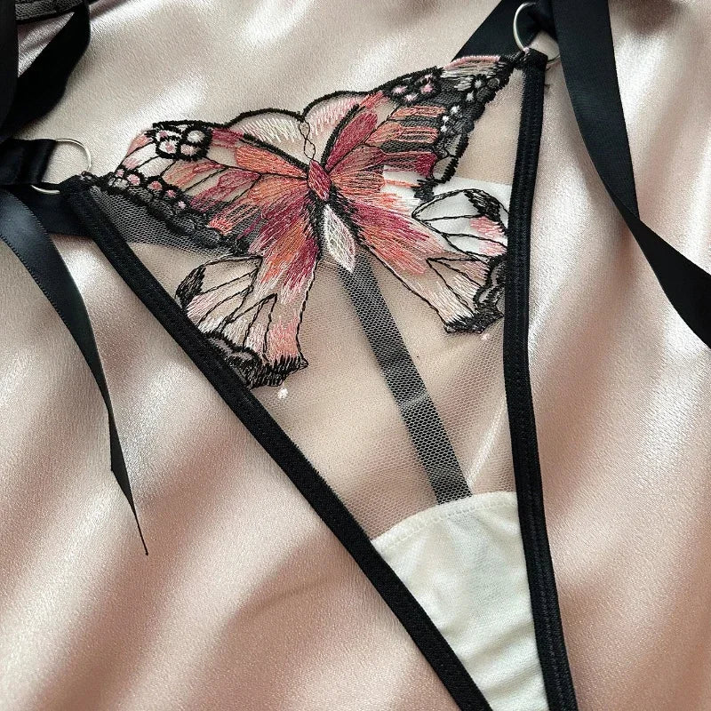 Delicate Butterfly Embroidery Lingerie Set