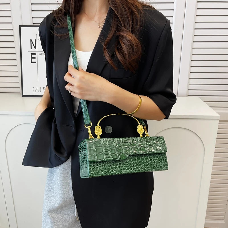 Faux Crocodile Box Handbag