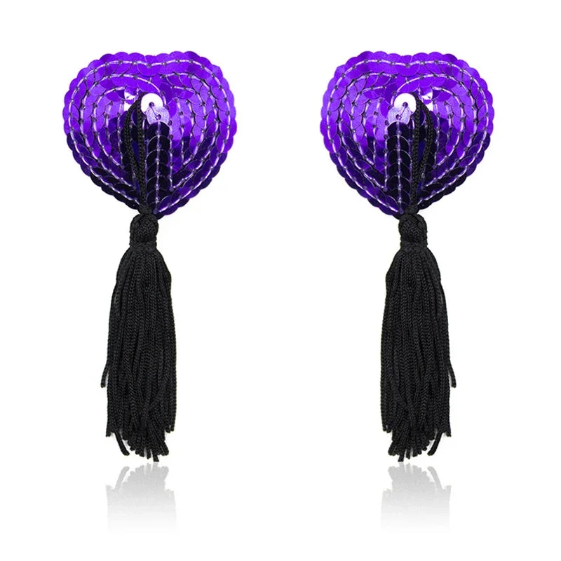 Sequin Tassels Heart Shape Nipple Stickers Pasties