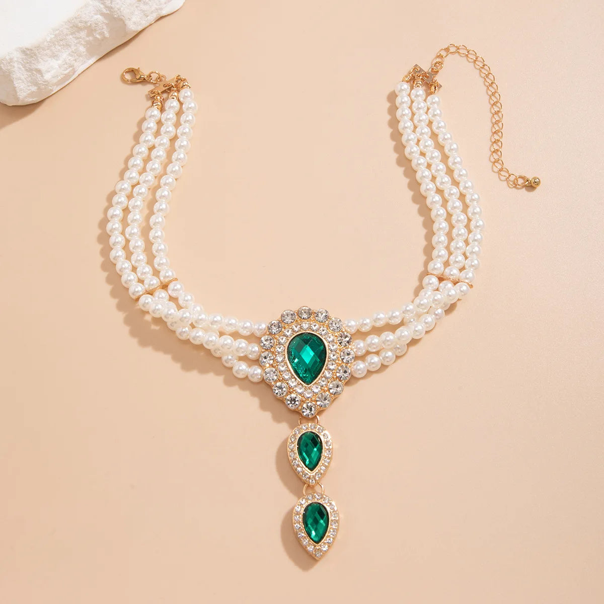 Rhinestone Pearl Necklace Bracelet Sets