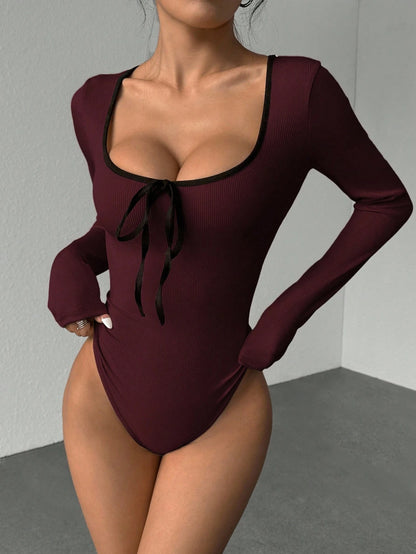 U-Neck Bow Long Sleeve Bodysuit