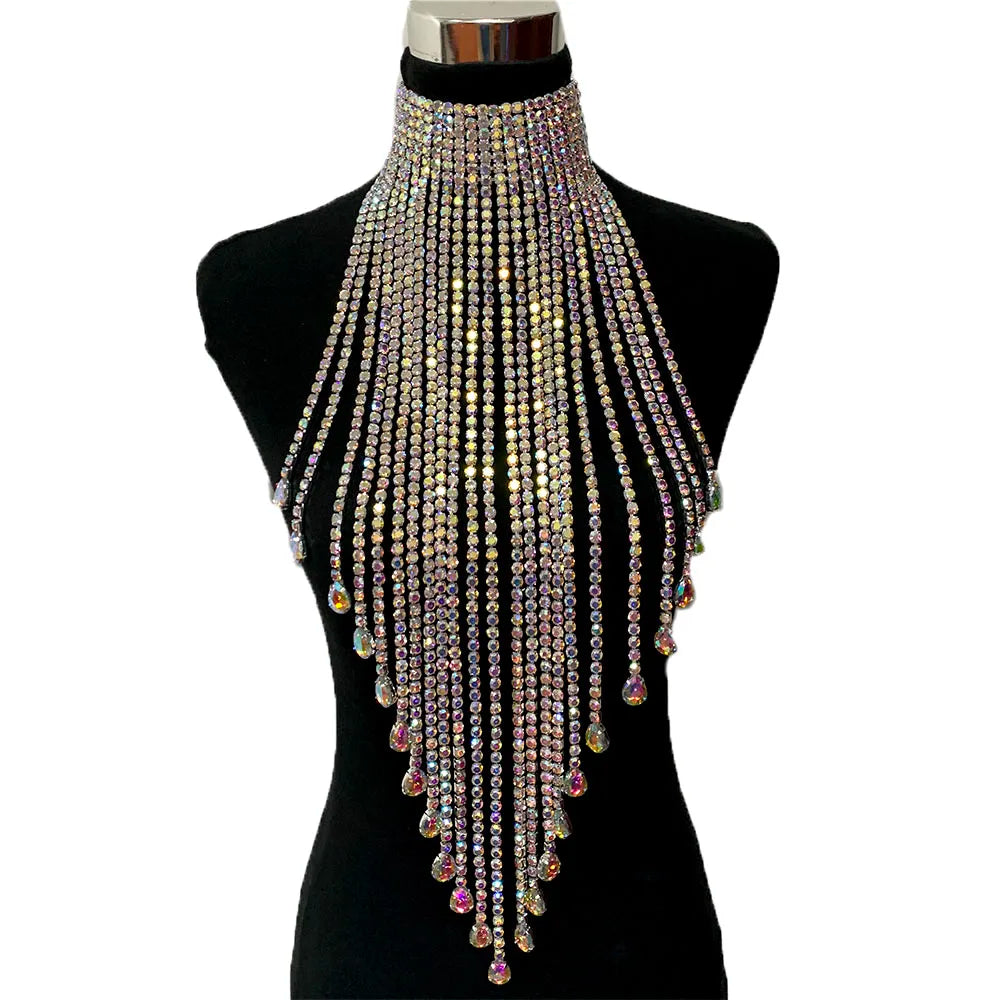 48cm Long Fringe Rhinestone Choker