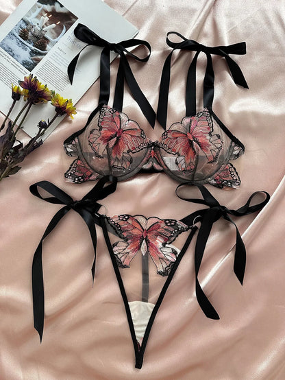 Delicate Butterfly Embroidery Lingerie Set