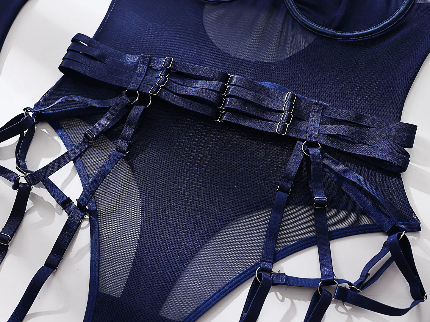 Sheer Mesh Bodysuit With Gloves  Set