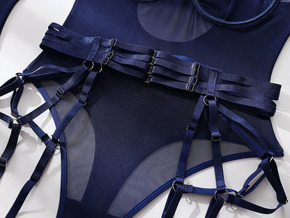 Sheer Mesh Bodysuit With Gloves  Set