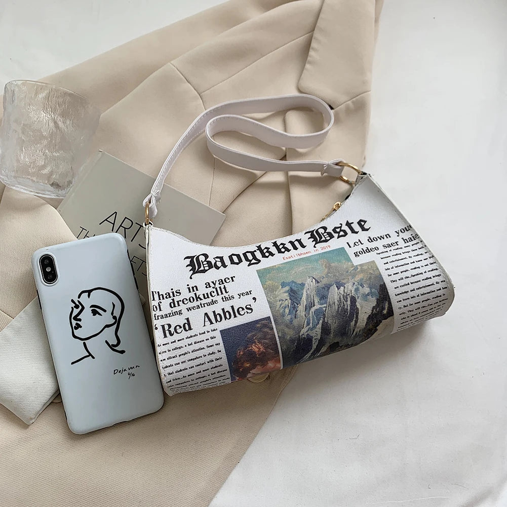 Newspaper Print Shoulder Bag