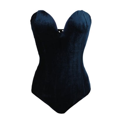 Velvet Strapless Lace Up Bodysuit