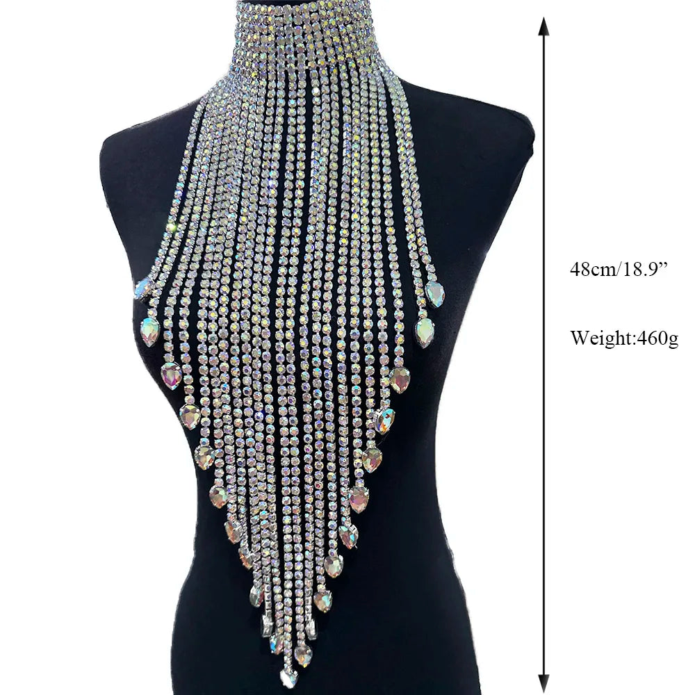 48cm Long Fringe Rhinestone Choker