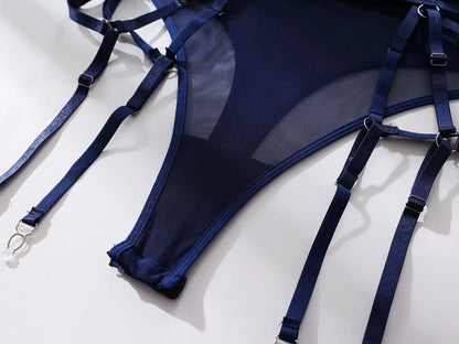 Sheer Mesh Bodysuit With Gloves  Set