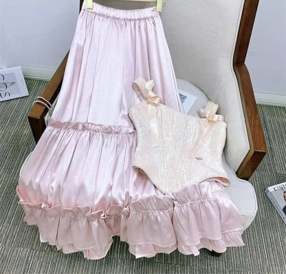 Pink Satin Corset & Skirt
