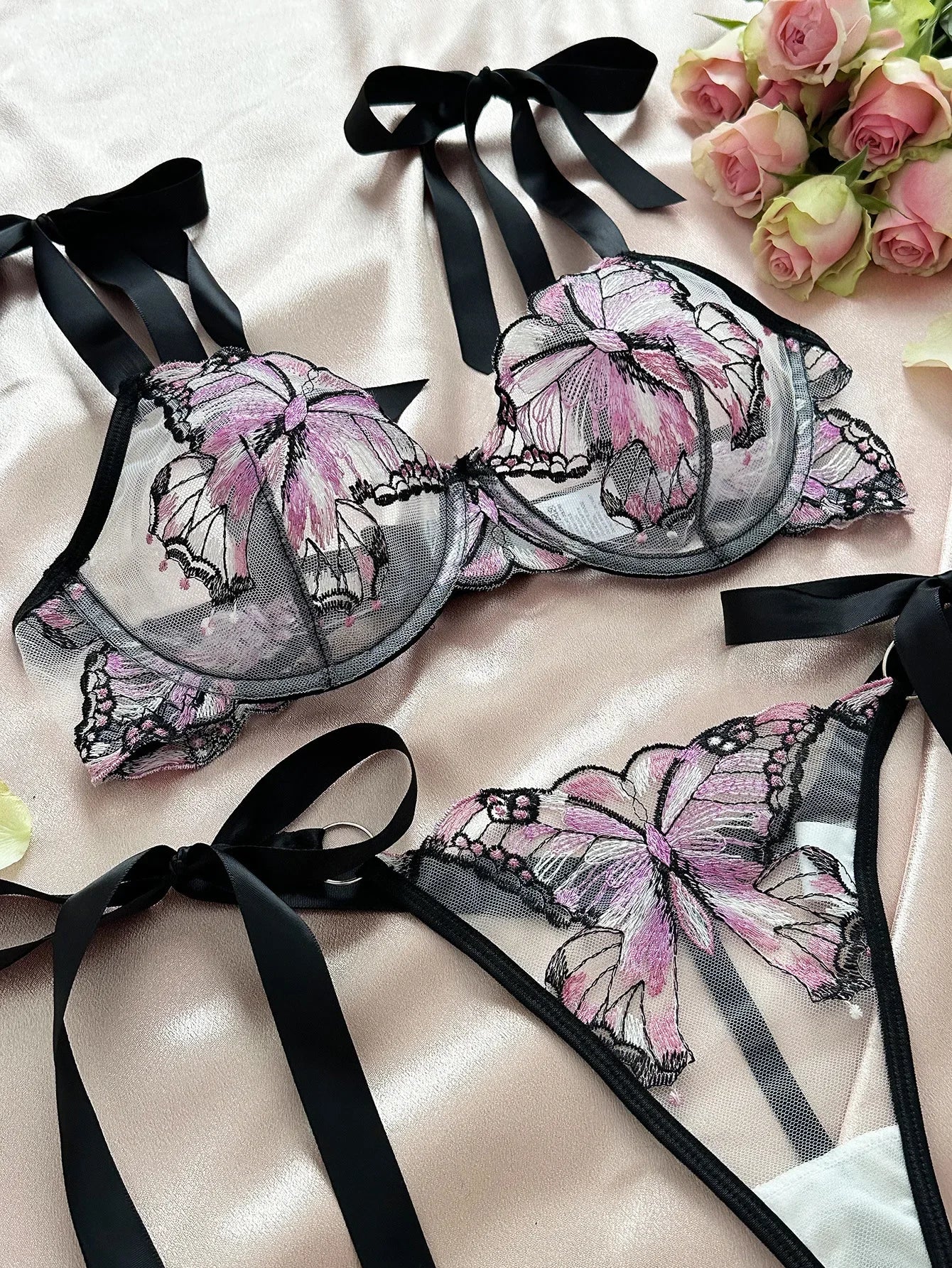 Delicate Butterfly Embroidery Lingerie Set