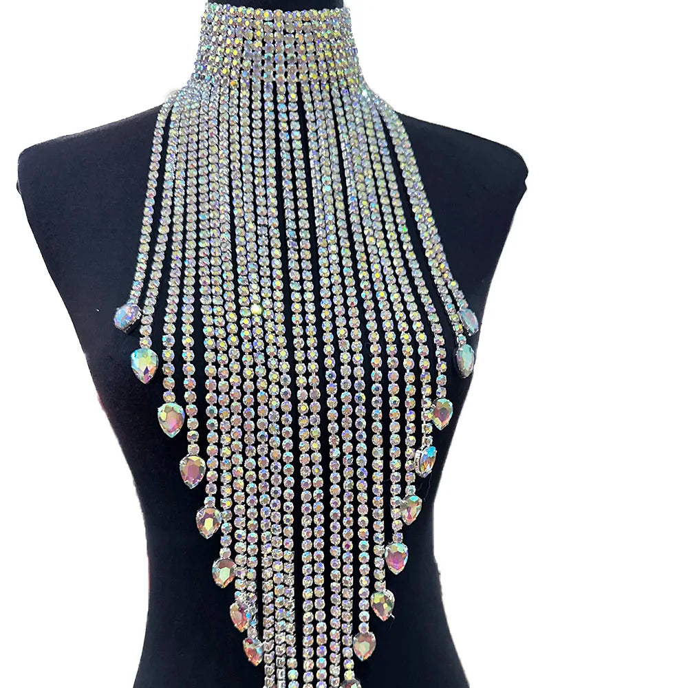 48cm Long Fringe Rhinestone Choker