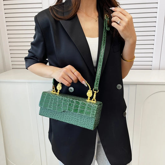 Faux Crocodile Box Handbag