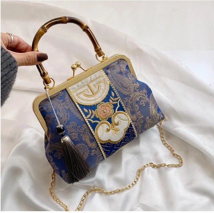 Embroidery Jacquard Bamboo Handbag