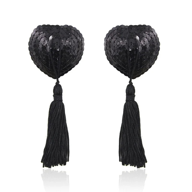 Sequin Tassels Heart Shape Nipple Stickers Pasties