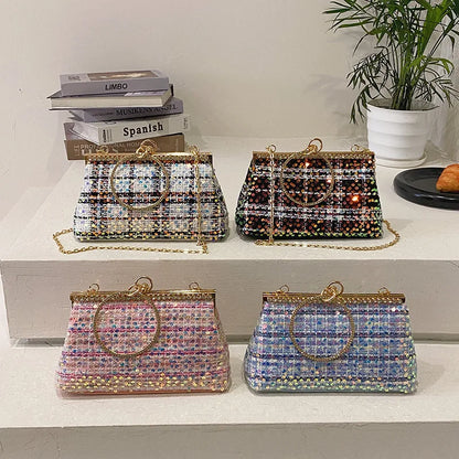 Plaid Tweed Sequins Clutch Purse