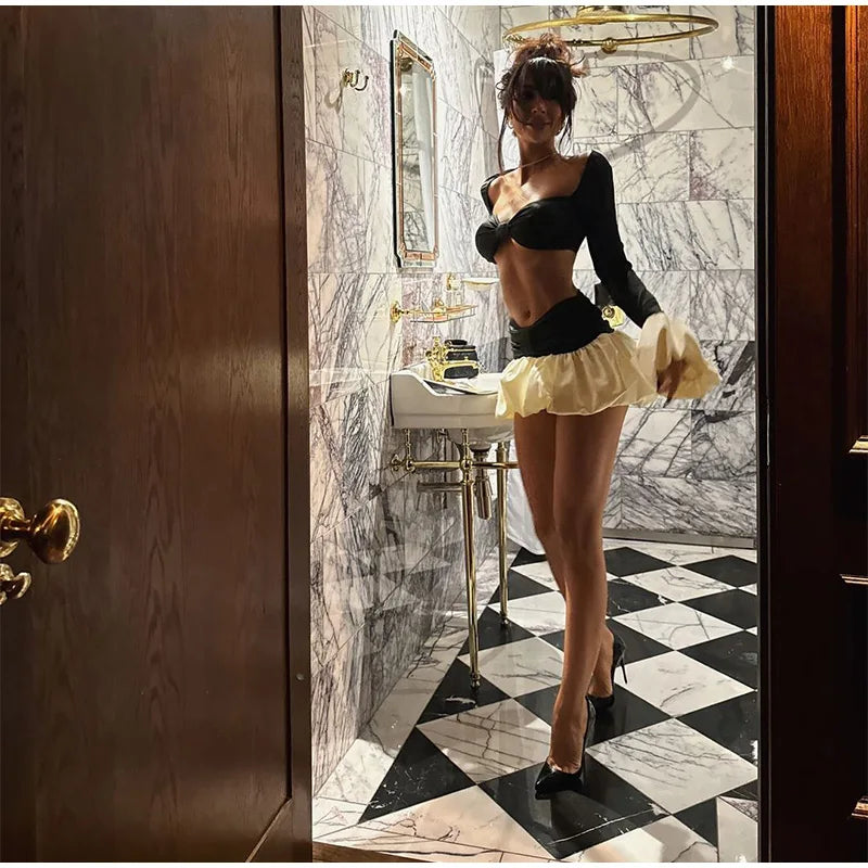 Satin Bow Crop Top & Skirt Set
