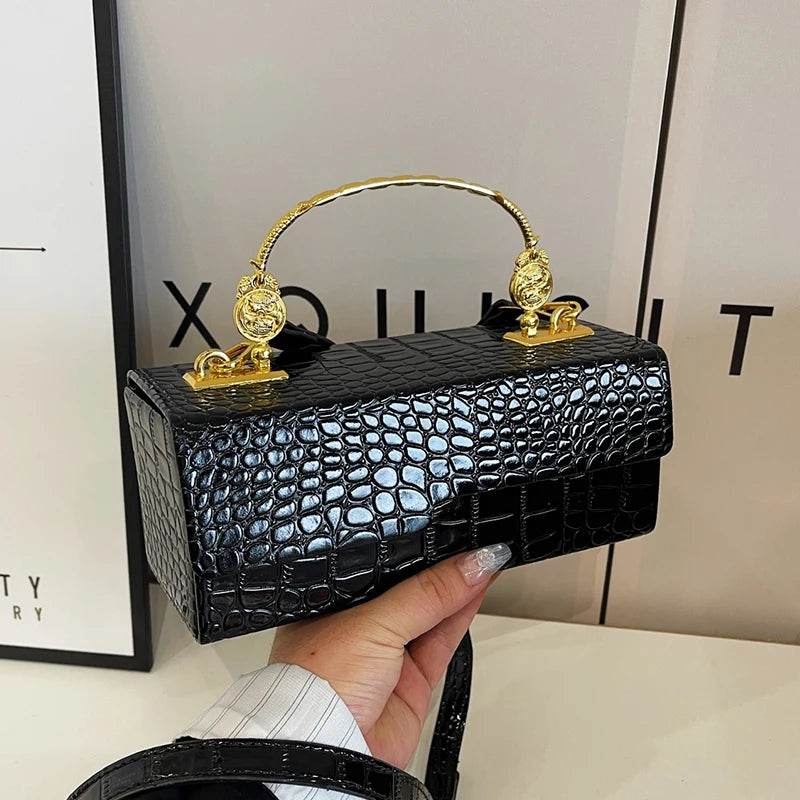 Faux Crocodile Box Handbag